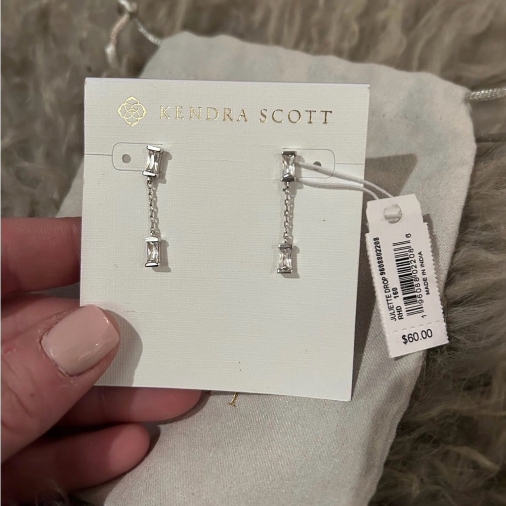 Kendra Scott Silver Clear Baguette Drop Earrings